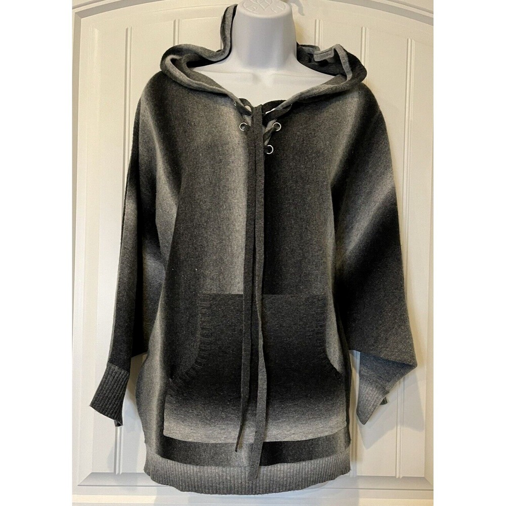 Kamana Hooded Batwing Poncho Loose Sweater‎ Gray/Black Womens Size Small